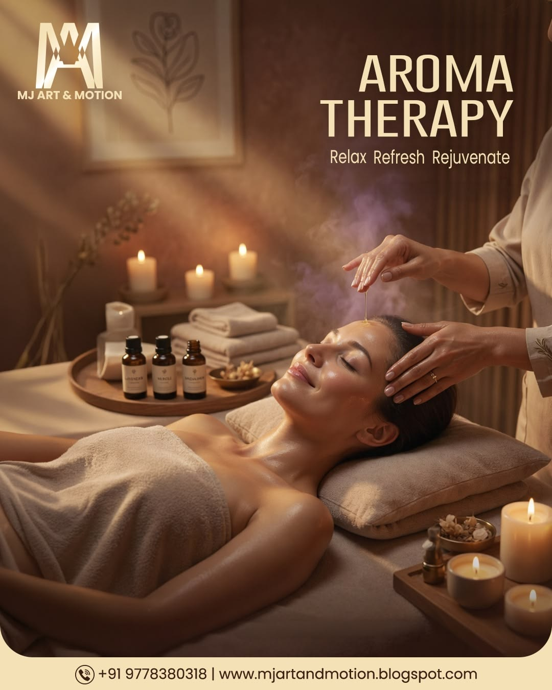 Candles and warm oils set up for a side-by-side couples massage
