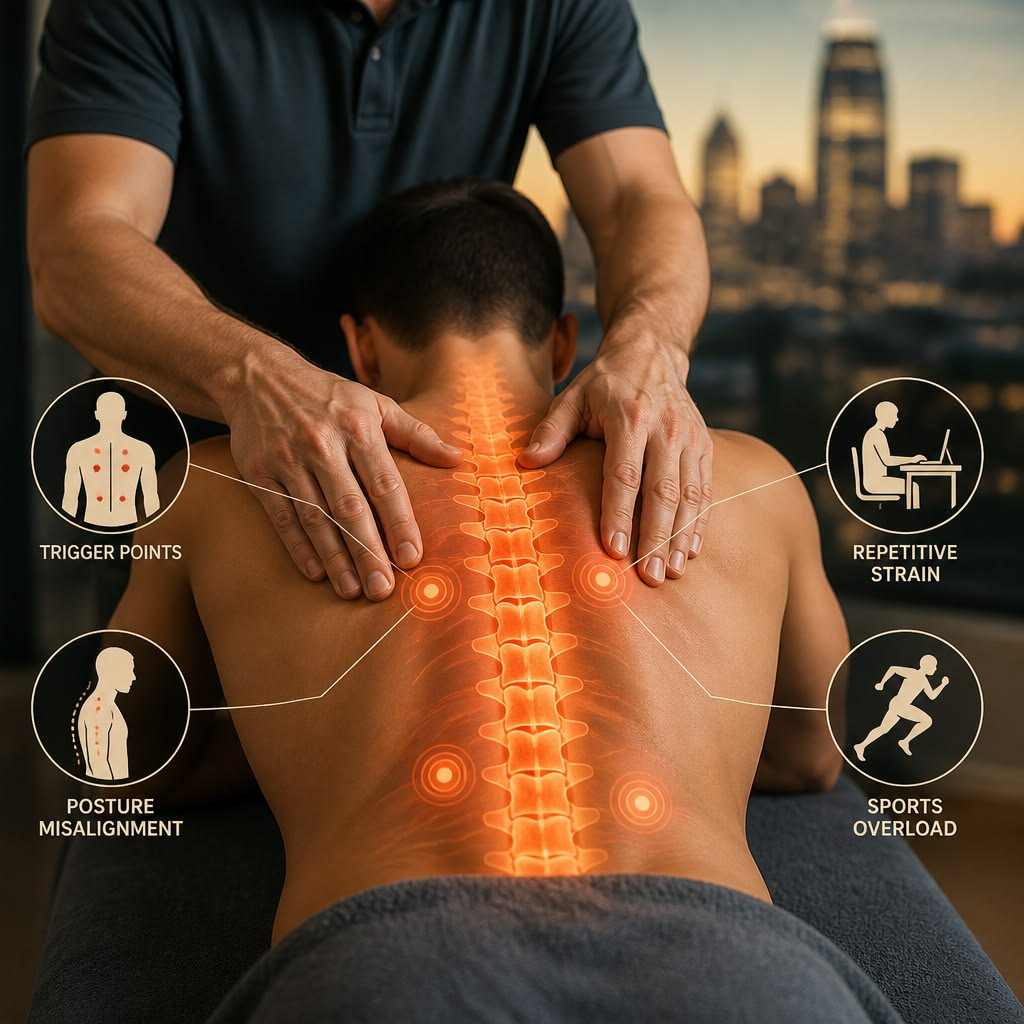 Focused back massage session in a calm treatment room